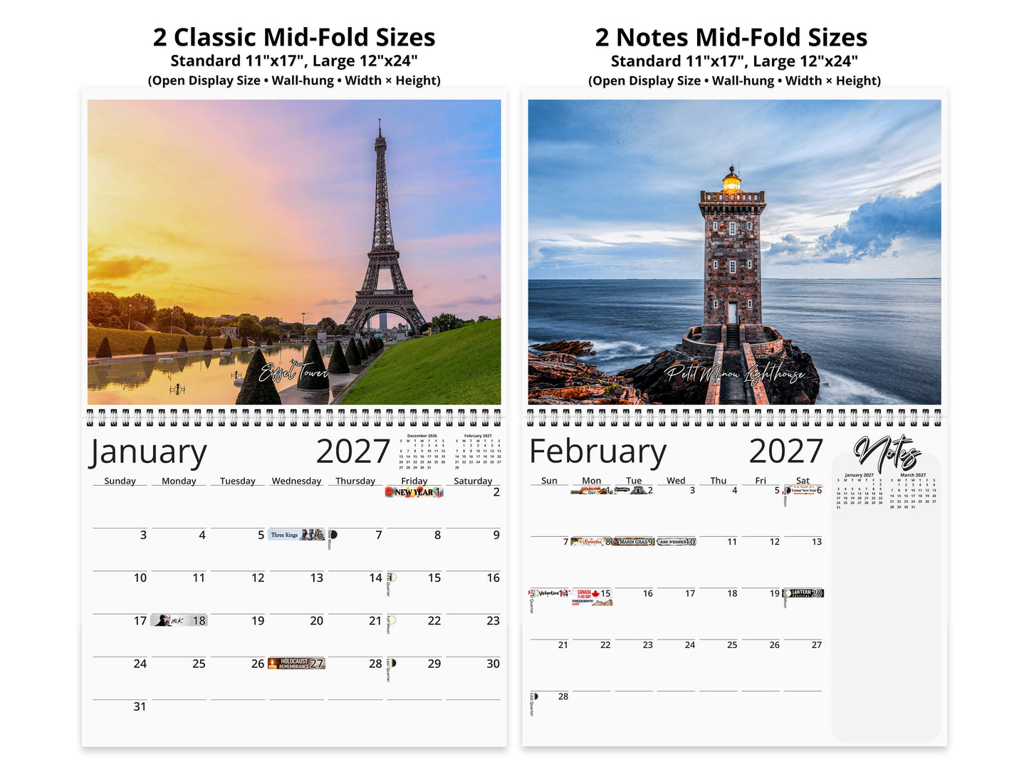 France Vistas Photography 2027 wall calendar top fold calendar interior pages