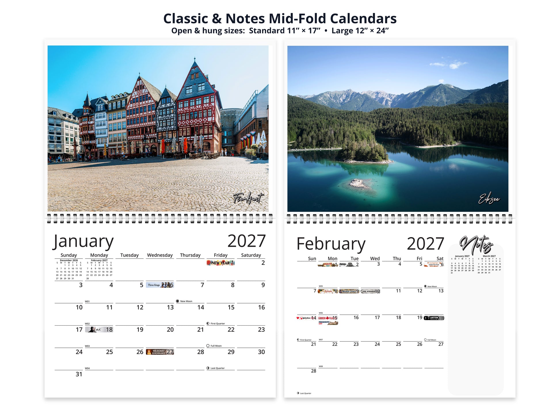 Germany Vistas Photography 2027 wall calendar classic and notes mid-fold calendar pages
