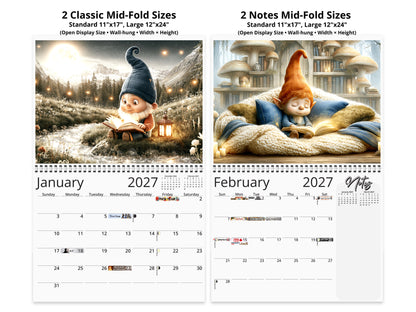 Gnome Book Club 2027 wall calendar top fold calendar interior pages