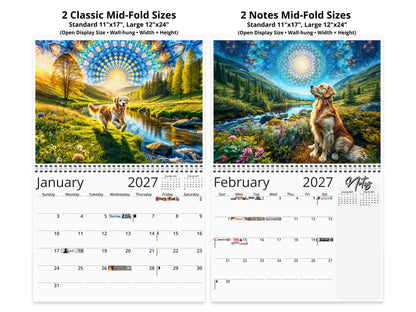 Golden Retriever 2027 wall calendar top fold calendar interior pages