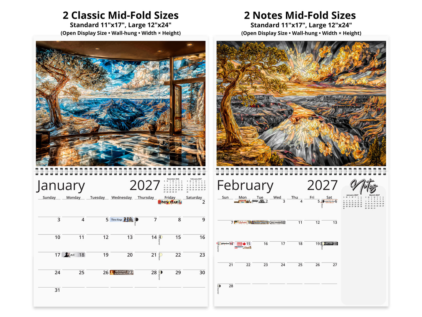 Grand Canyon Mosaic 2027 wall calendar top fold calendar interior pages