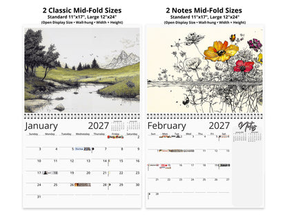Illustrated Moments 2027 wall calendar top fold calendar interior pages