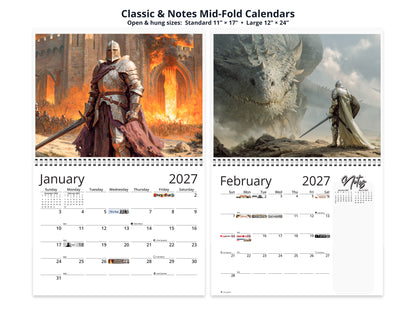 Knight’s Oath 2027 wall calendar classic and notes mid-fold calendar pages