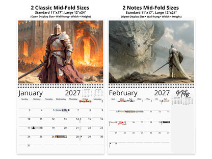 2027 Knight’s Oath Wall Calendar by Kaleidoscope Artisan – Heroic Valor with Holidays