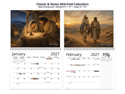 Life of Jesus 2027 wall calendar classic and notes mid-fold calendar pages