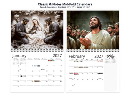 Light of Jesus 2027 wall calendar classic and notes mid-fold calendar pages