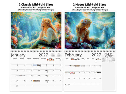 Mermaid 2027 wall calendar top fold calendar interior pages