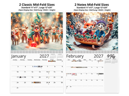 2027 Merriment Wall Calendar by Kaleidoscope Artisan – Whimsical Winter Wonderland with Holidays
