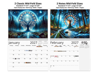 Moonlit Mystique 2027 wall calendar top fold calendar interior pages