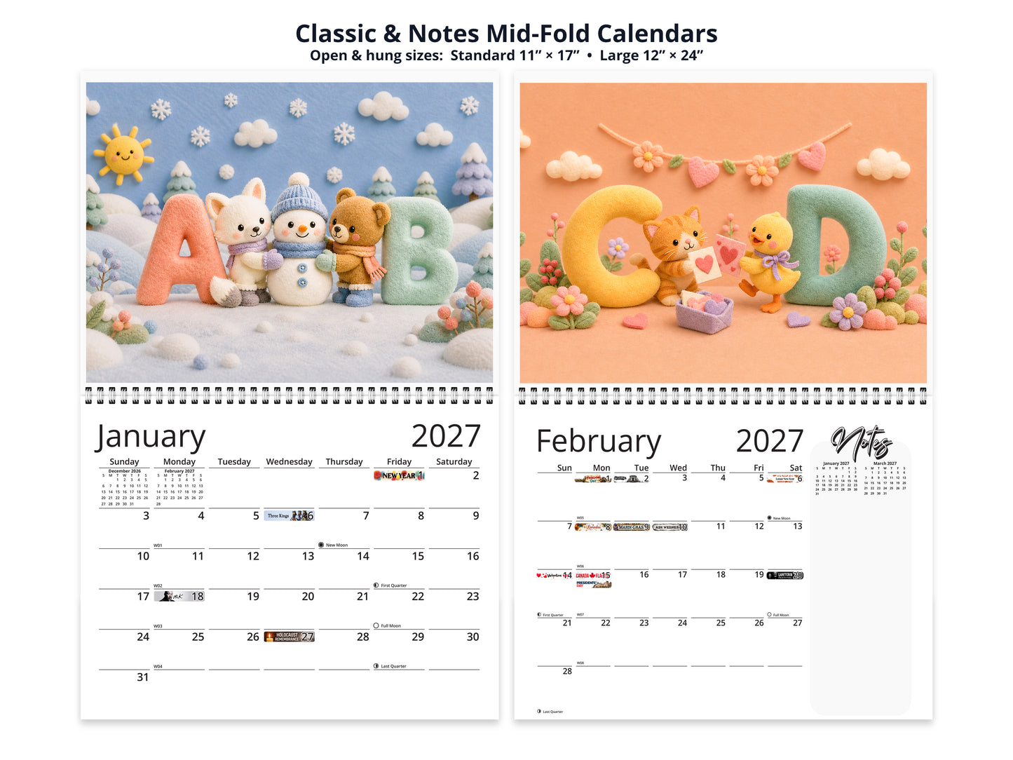 My ABC Adventure by Kaleidoscope Artisan - Playful Learning with Holidays 2027 wall calendar classic and notes mid-fold calendar pages