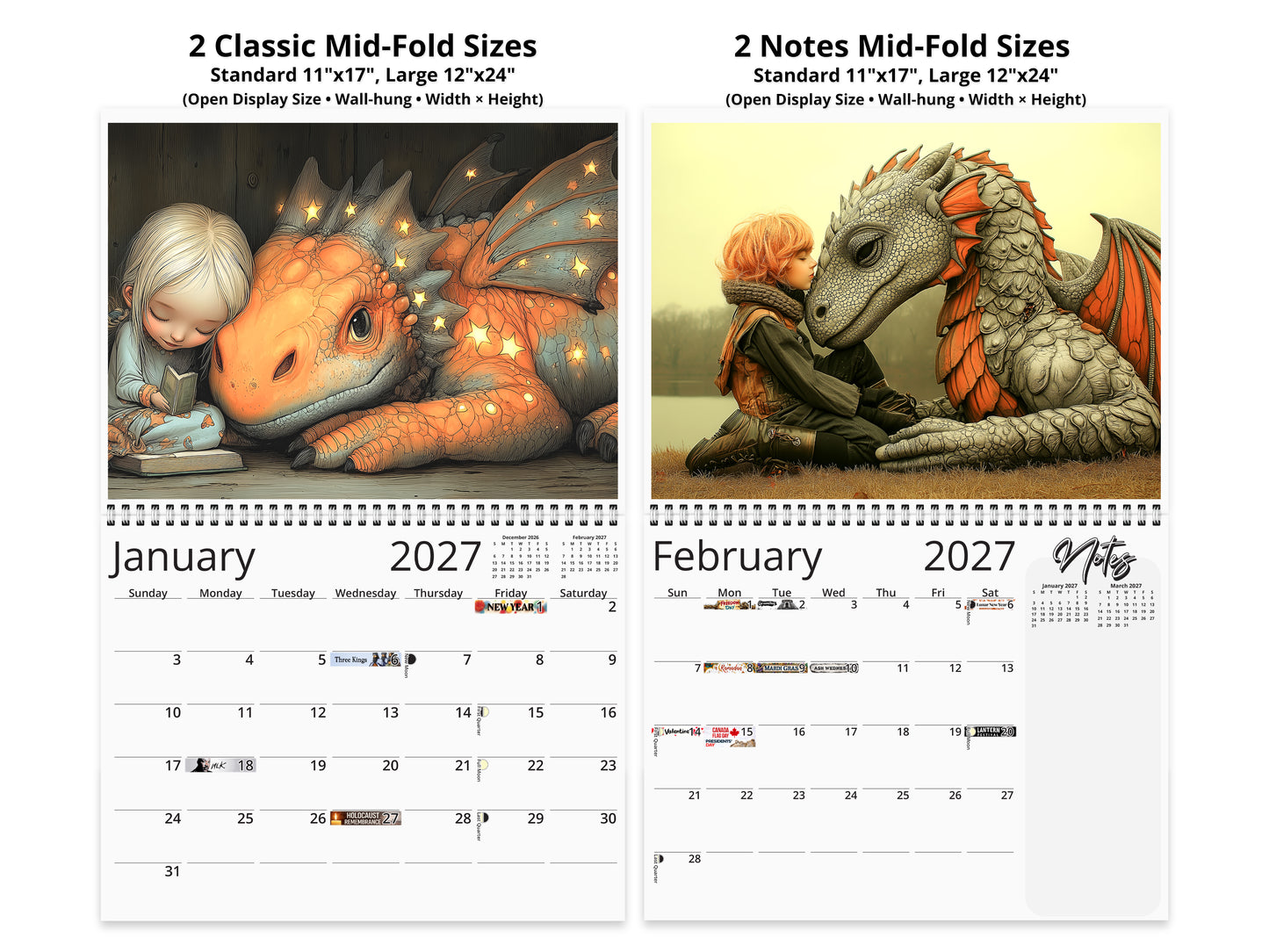 My Little Dragon 2027 wall calendar top fold calendar interior pages