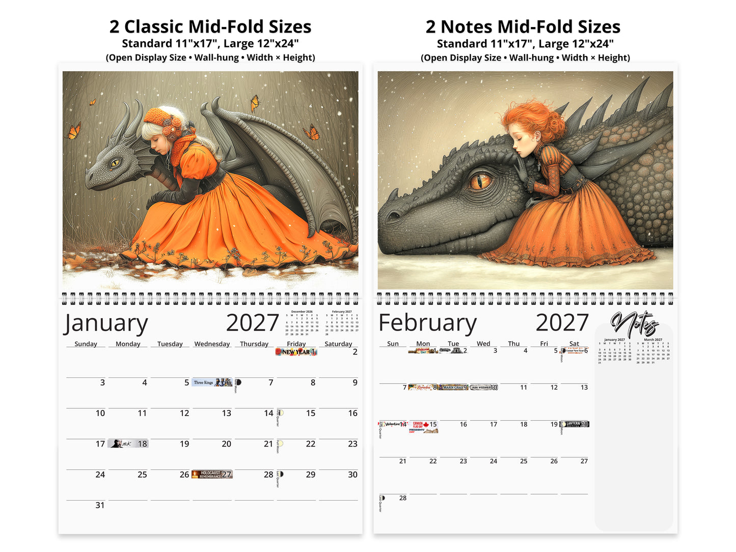 My Little Dragon Fantasy 2027 wall calendar top fold calendar interior pages