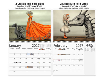 My Little Dragon Princess 2027 wall calendar top fold calendar interior pages