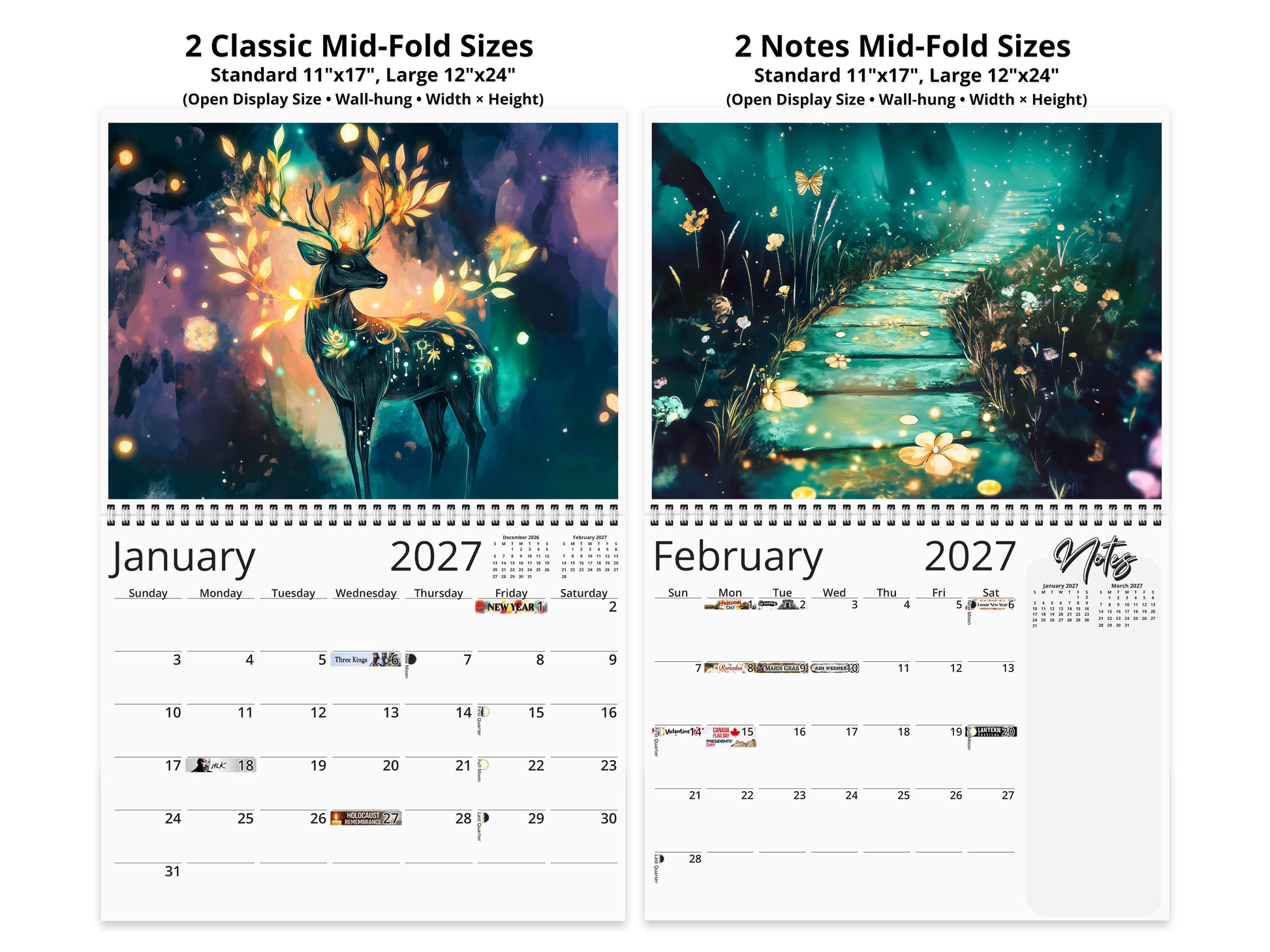 Mystical Twilight 2027 wall calendar top fold calendar interior pages