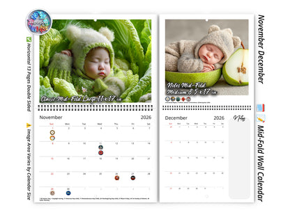 2026 Newborn Baby Wall Calendar by Kaleidoscope Artisan – Baby Orchard & Garden with Holidays