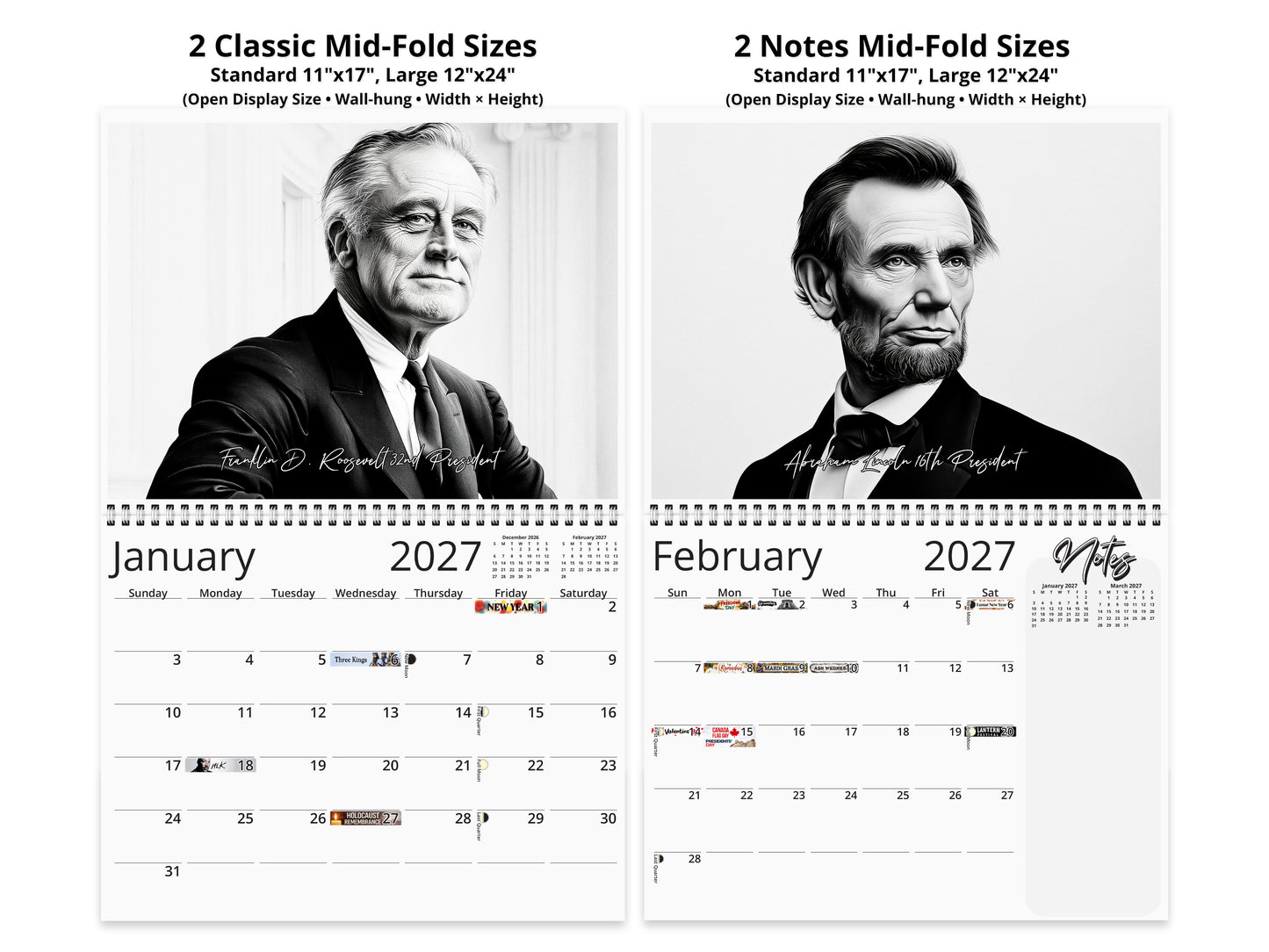Presidential Legacy I 2027 wall calendar top fold calendar interior pages