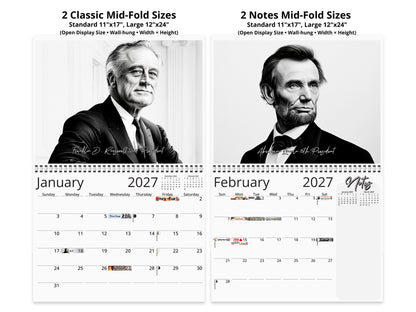 Presidential Legacy I 2027 wall calendar top fold calendar interior pages