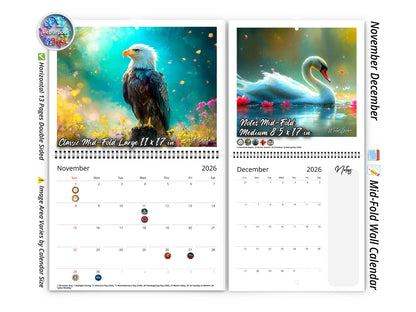 2026 Radiant Birds Kaleidoscope Wall Calendar by Kaleidoscope Artisan – Avian Beauty with Holidays