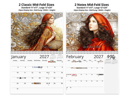 2027 Red Riding Hood Wall Calendar by Kaleidoscope Artisan – Enchanted Journey with Holidays