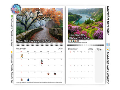 2026 Solitude Wall Calendar by Kaleidoscope Artisan – Peaceful Paths with Holidays