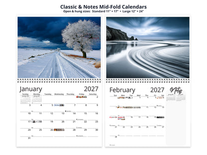 Solitude 2027 wall calendar classic and notes mid-fold calendar pages
