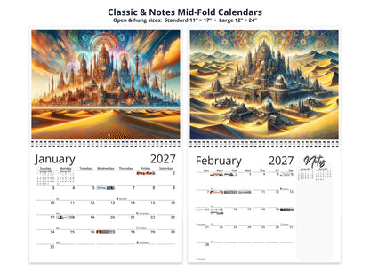 Steampunk Sands 2027 wall calendar classic and notes mid-fold calendar pages