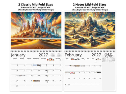 2027 Steampunk Sands Wall Calendar by Kaleidoscope Artisan – Desert Grandeur with Holidays