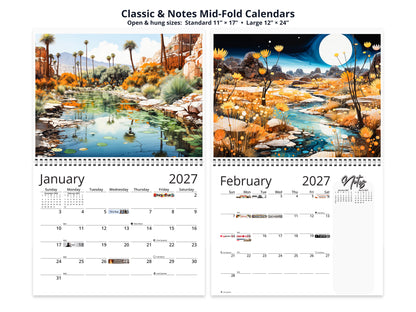 Surreal Canyon 2027 wall calendar classic and notes mid-fold calendar pages