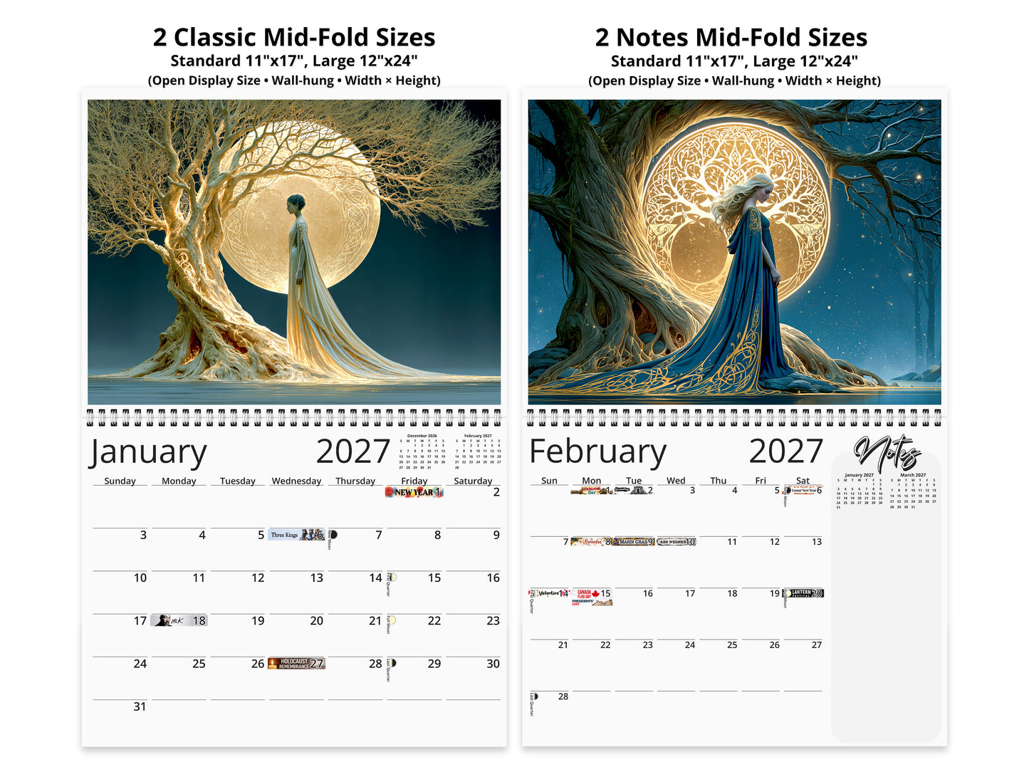 2027 Tree of Life Sacred Wall Calendar by Kaleidoscope Artisan – Eternal Radiance with Holidays