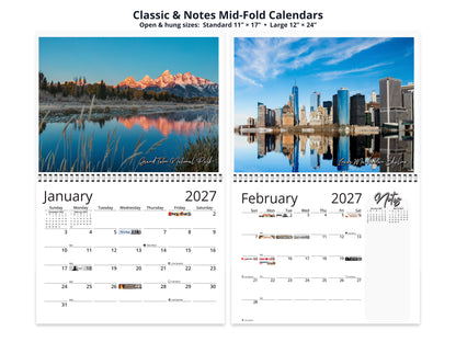 United States Vistas by Kaleidoscope Artisan - Cities and Landscapes with Holidays 2027 wall calendar classic and notes mid-fold calendar pages