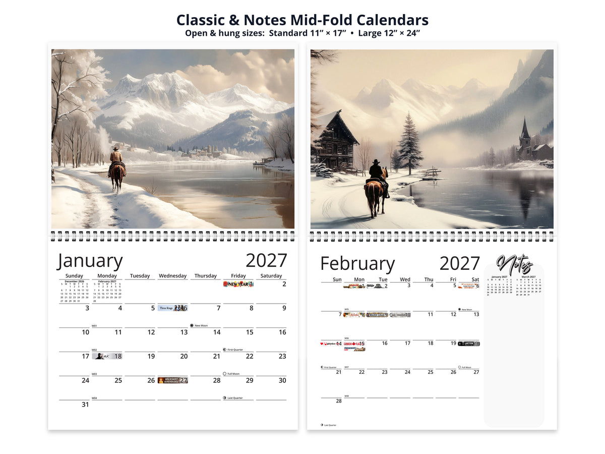 Western Trails 2027 wall calendar classic and notes mid-fold calendar pages