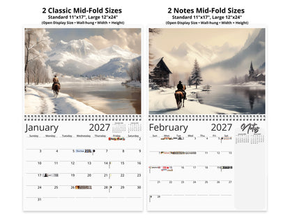 2027 Western Trails Wall Calendar by Kaleidoscope Artisan – Captivating Cowboy Landscapes with Holidays
