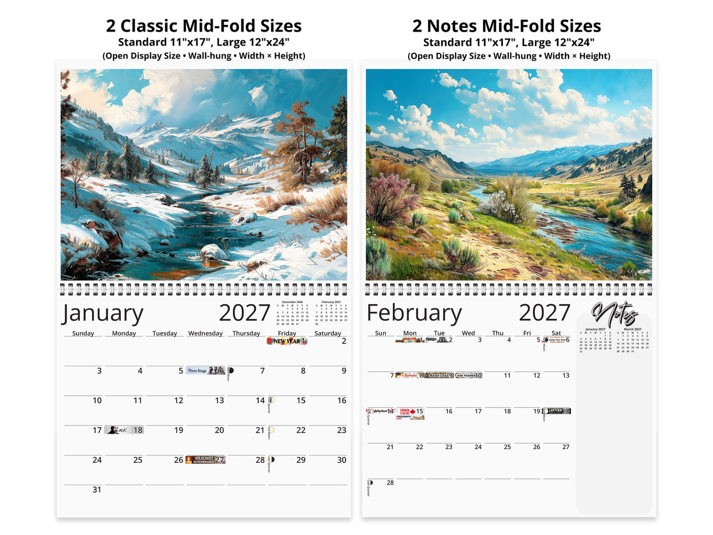 Western Vistas 2027 wall calendar top fold calendar interior pages