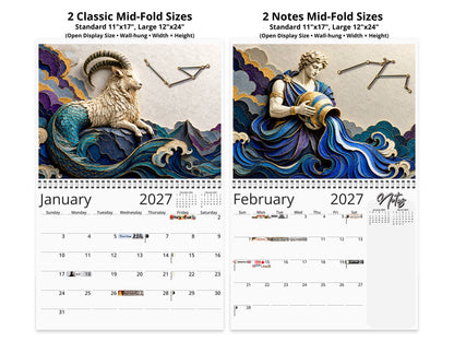 Zodiac Astrology 2027 wall calendar top fold calendar interior pages