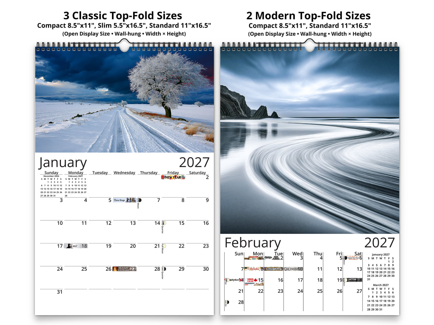 2027 Solitude Wall Calendar by Kaleidoscope Artisan – Peaceful Paths with Holidays
