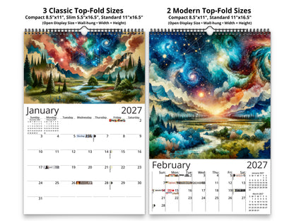 2027 Watercolor Horizons Wall Calendar by Kaleidoscope Artisan – Ethereal Landscape Art with Holidays
