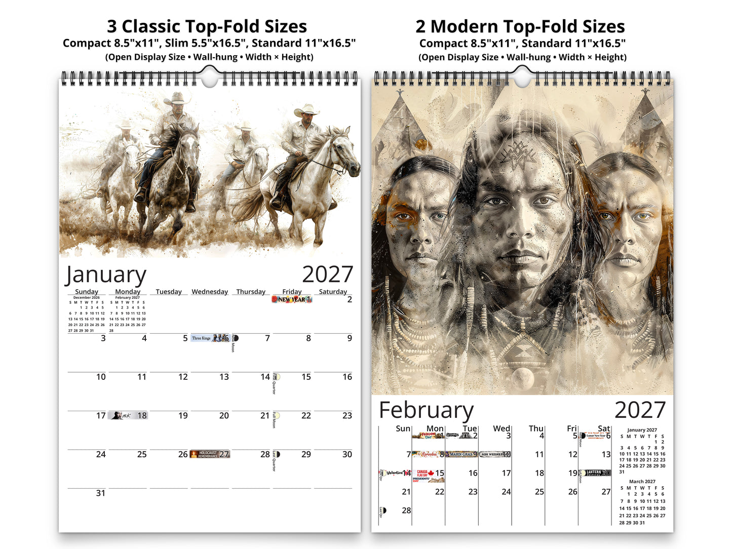 2027 Wild Frontier Wall Calendar by Kaleidoscope Artisan – Untamed Beauty with Holidays