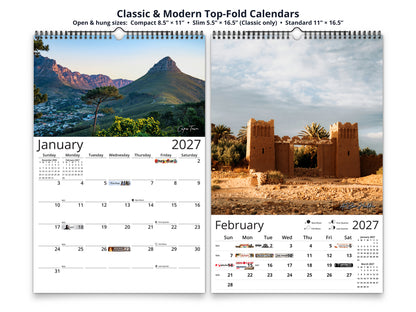 Africa Vistas by Kaleidoscope Artisan - Wildlife and Landscapes with Holidays 2027 wall calendar top fold calendar interior pages