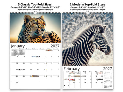 2027 African Wildlife Wall Calendar by Kaleidoscope Artisan – Nature's Majesty with Holidays