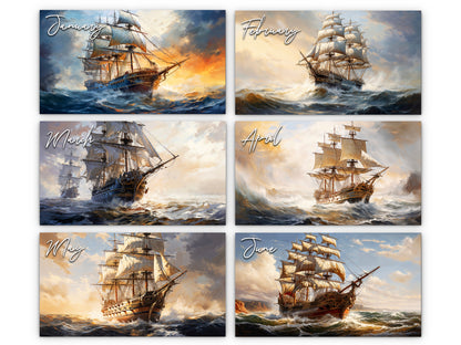 2026 Age of Sail Wall Calendar by Kaleidoscope Artisan – Nautical Adventures with Holidays