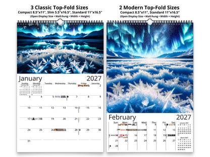Alaska Celestial Dance 2027 wall calendar classic and notes mid-fold calendar pages