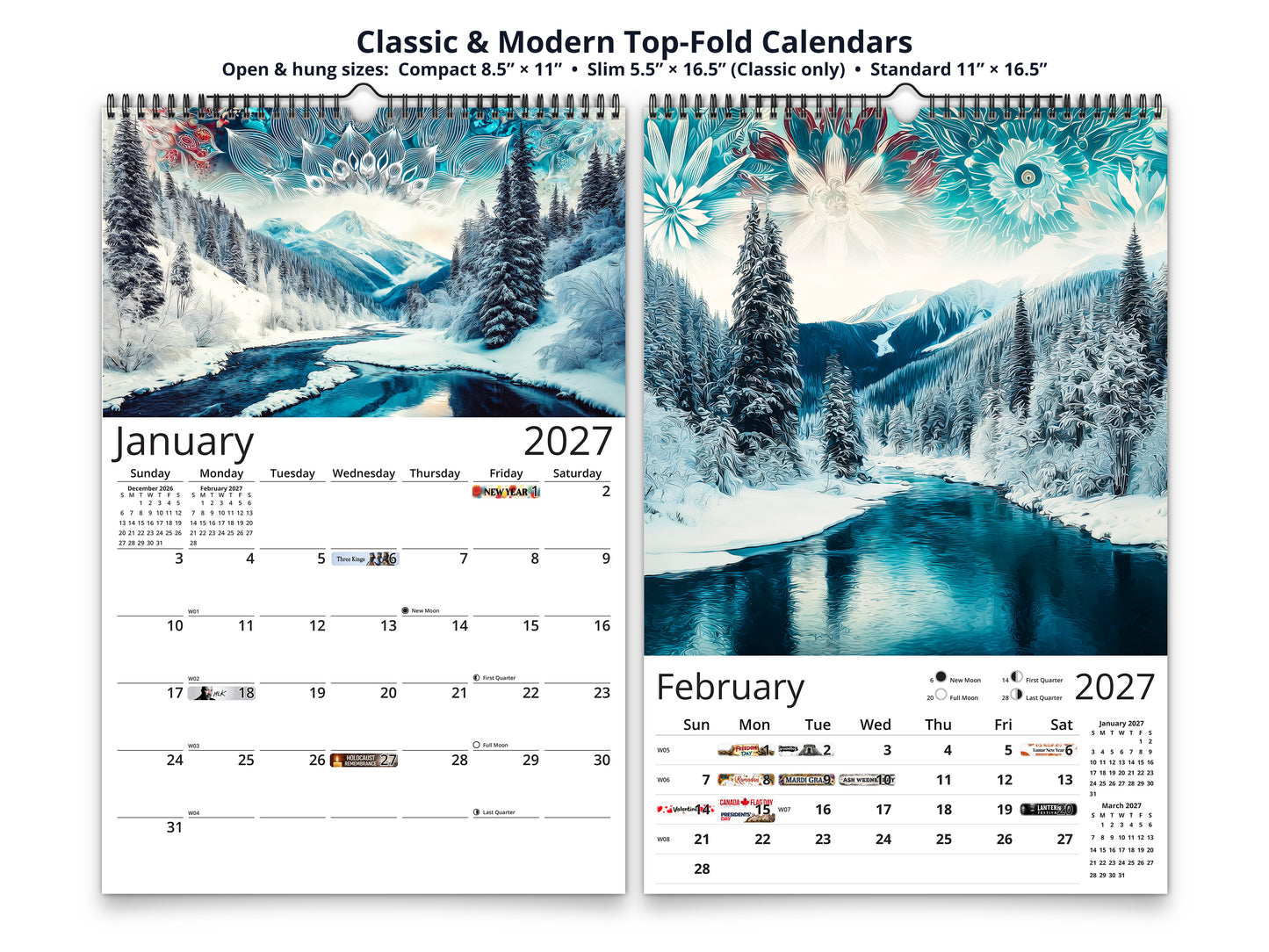 Alaska Embrace 2027 wall calendar top fold calendar interior pages