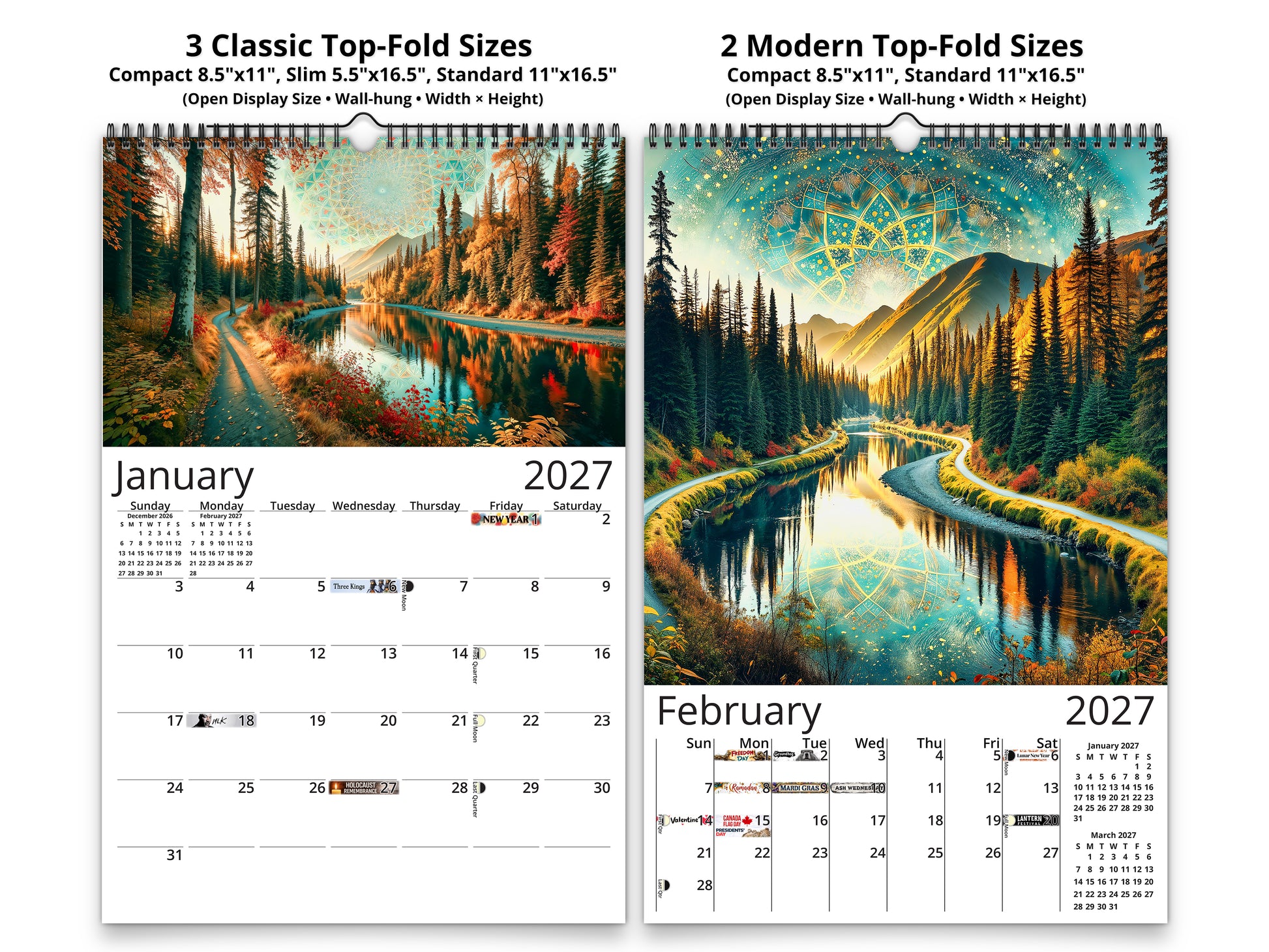 Alaska's Autumn 2027 wall calendar classic and notes mid-fold calendar pages