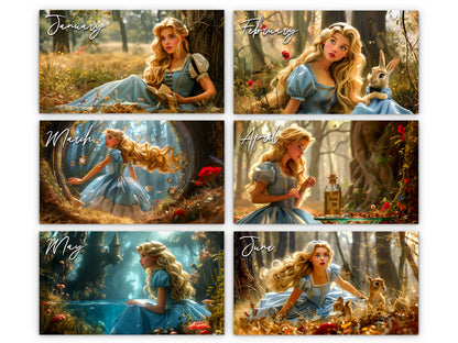 Calendario de pared de Alicia en el País de las Maravillas 2026 de Kaleidoscope Artisan: Aventuras de cuentos con festividades
