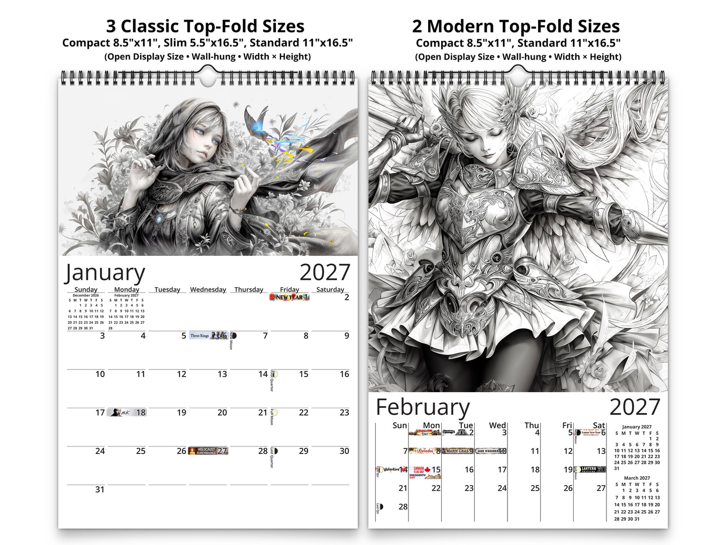 2027 Anime Enchantress Wall Calendar by Kaleidoscope Artisan – Fantasy Anime Art with Holidays