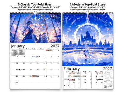 Anime Illuminated Tales 2027 wall calendar classic and notes mid-fold calendar pages