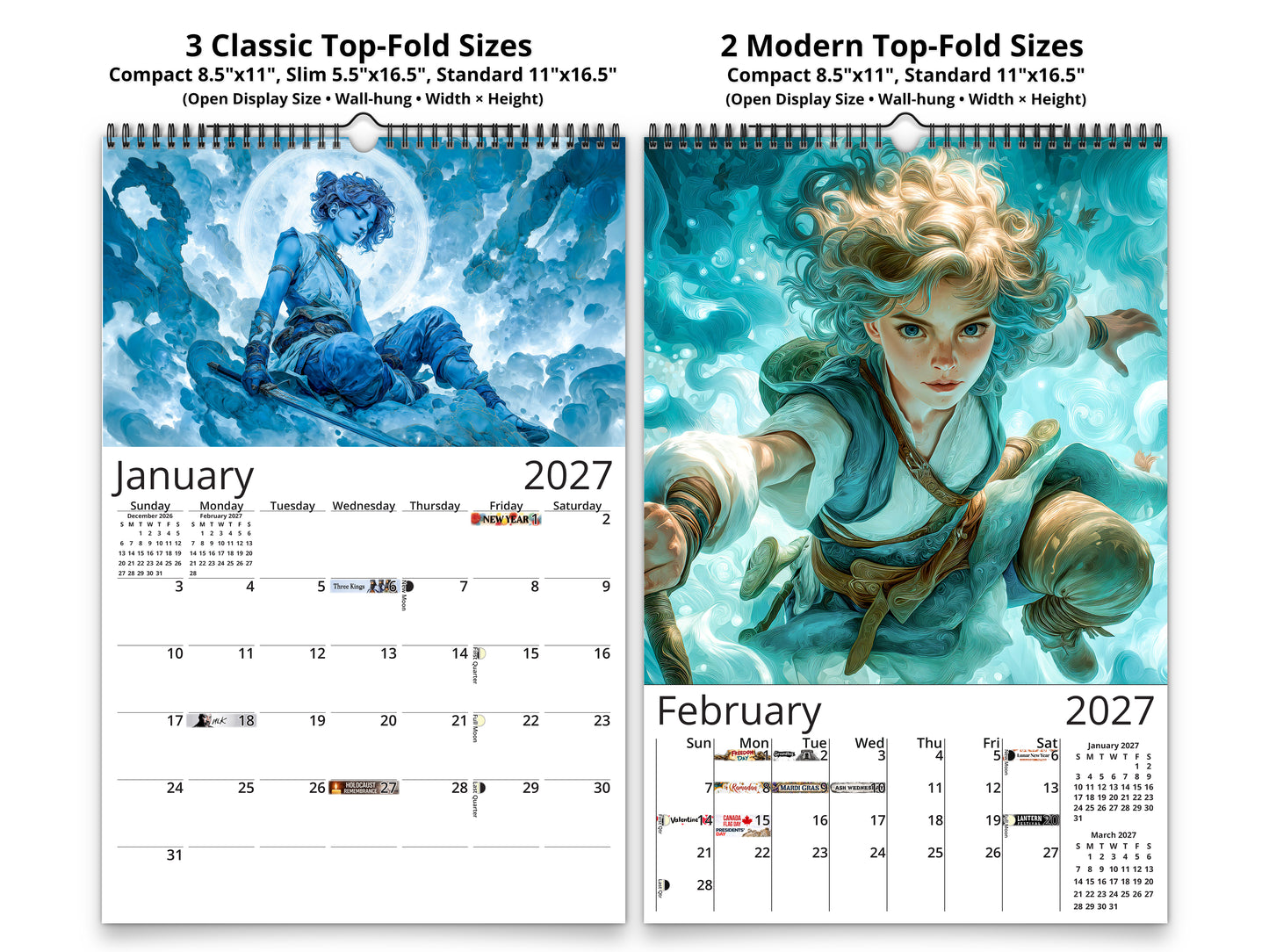 2027 Anime Mystic Radiance Wall Calendar by Kaleidoscope Artisan – Celestial Guardian with Holidays