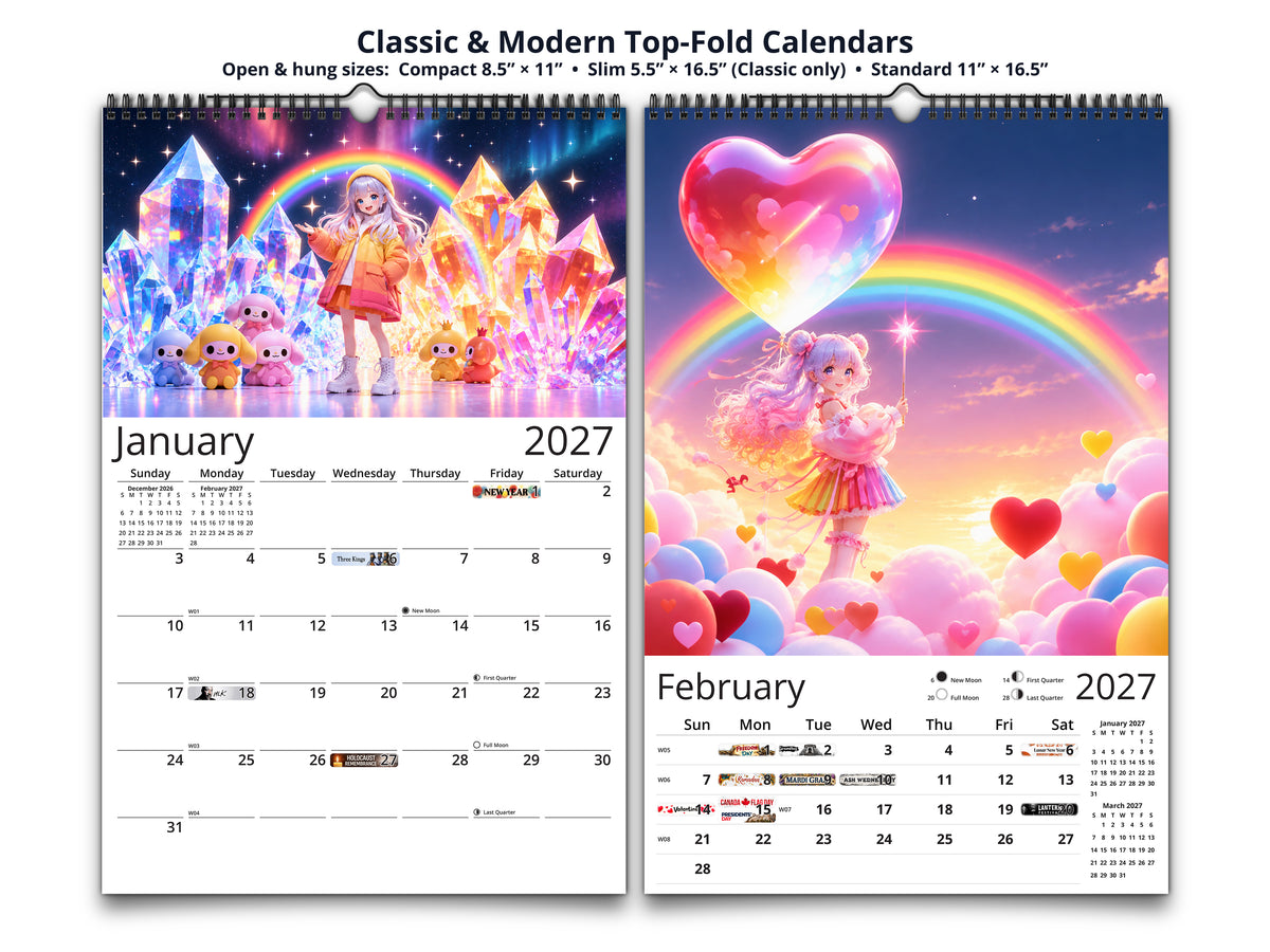 Anime Rainbow 2027 wall calendar top fold calendar interior pages