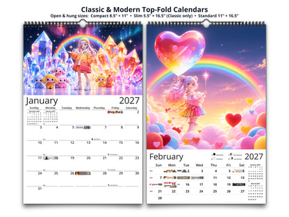 Anime Rainbow 2027 wall calendar top fold calendar interior pages