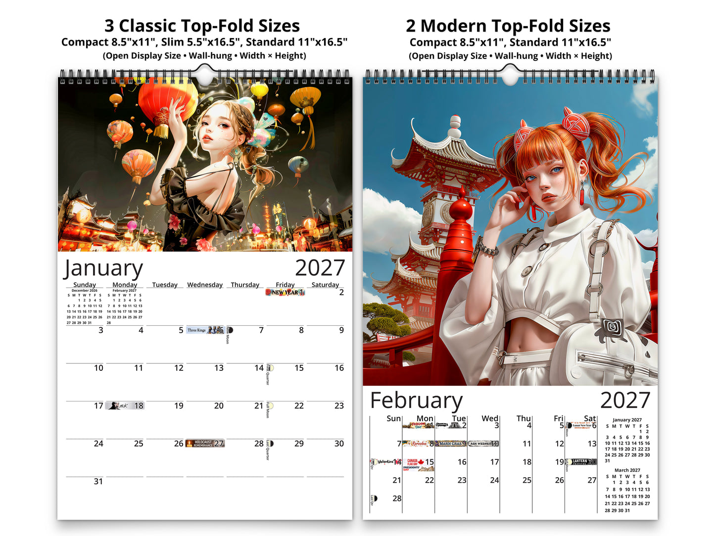 Anime Tourist 2027 wall calendar classic and notes mid-fold calendar pages